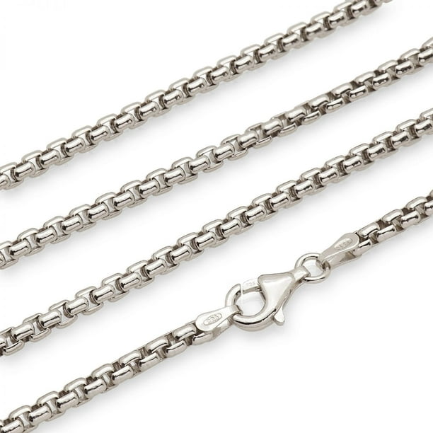 Real 925 Sterling Silver 18 Inch Box Chain Necklace w Cube Bead Square Box